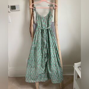 Marea Green and Pink Floral Tie-Strap Maxi Dress
